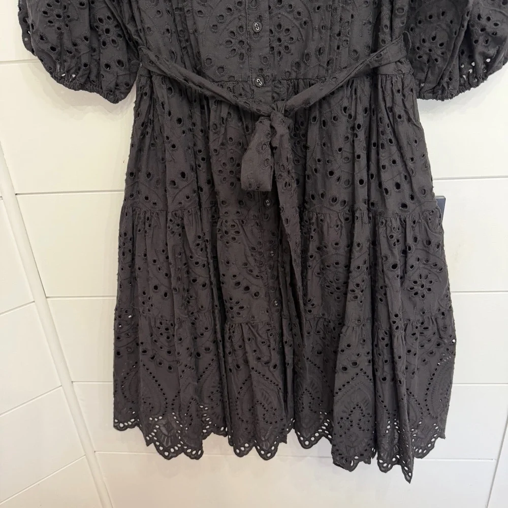New! Gibson & Latimer Black Eyelet Button Down Belted Mini Dress 36039 - Picture 8 of 14